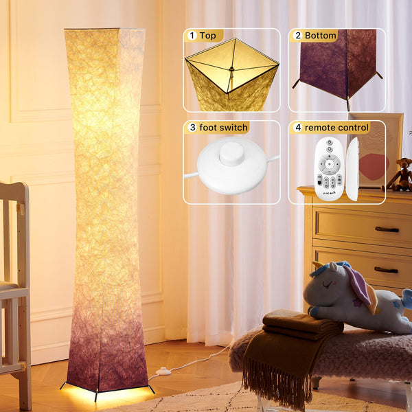 CHIPHY 61" 3-level Dimmable LED Floor Lamp with purple gradient lampshade