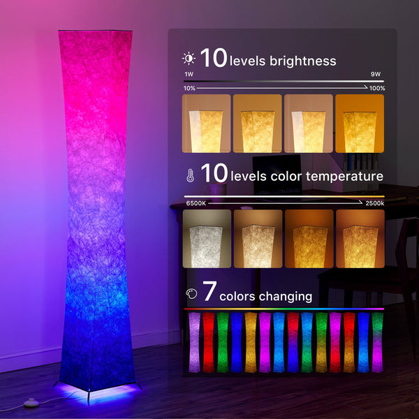 CHIPHY 61" RGBW Color Changing LED Floor Lamp with white lampshade